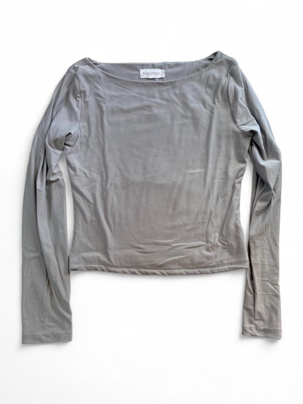 Pink Rose Boat Neck Long-Sleeve Top – Gray, L